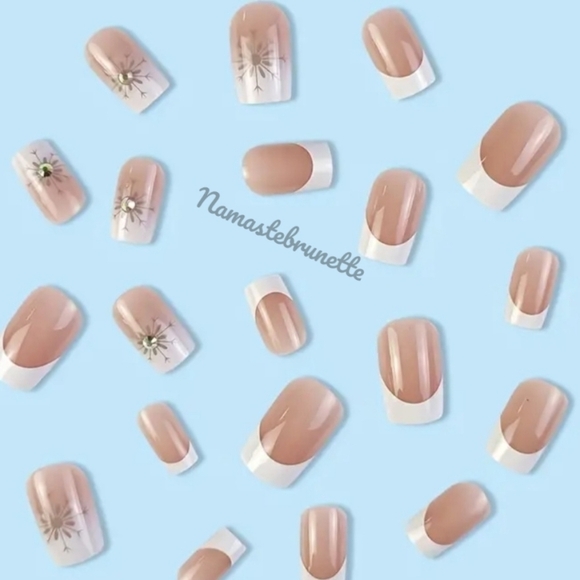 2/$16 Rhinestone French Manicure Press On Nails - Picture 3 of 12